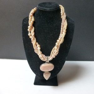 PEARLS FOR 2025 necklace 6 strand pink pearls 925 Jasper Pendant